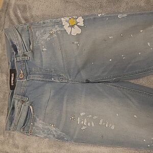EXPRESS Painted Daisy Rhinestone Jeans